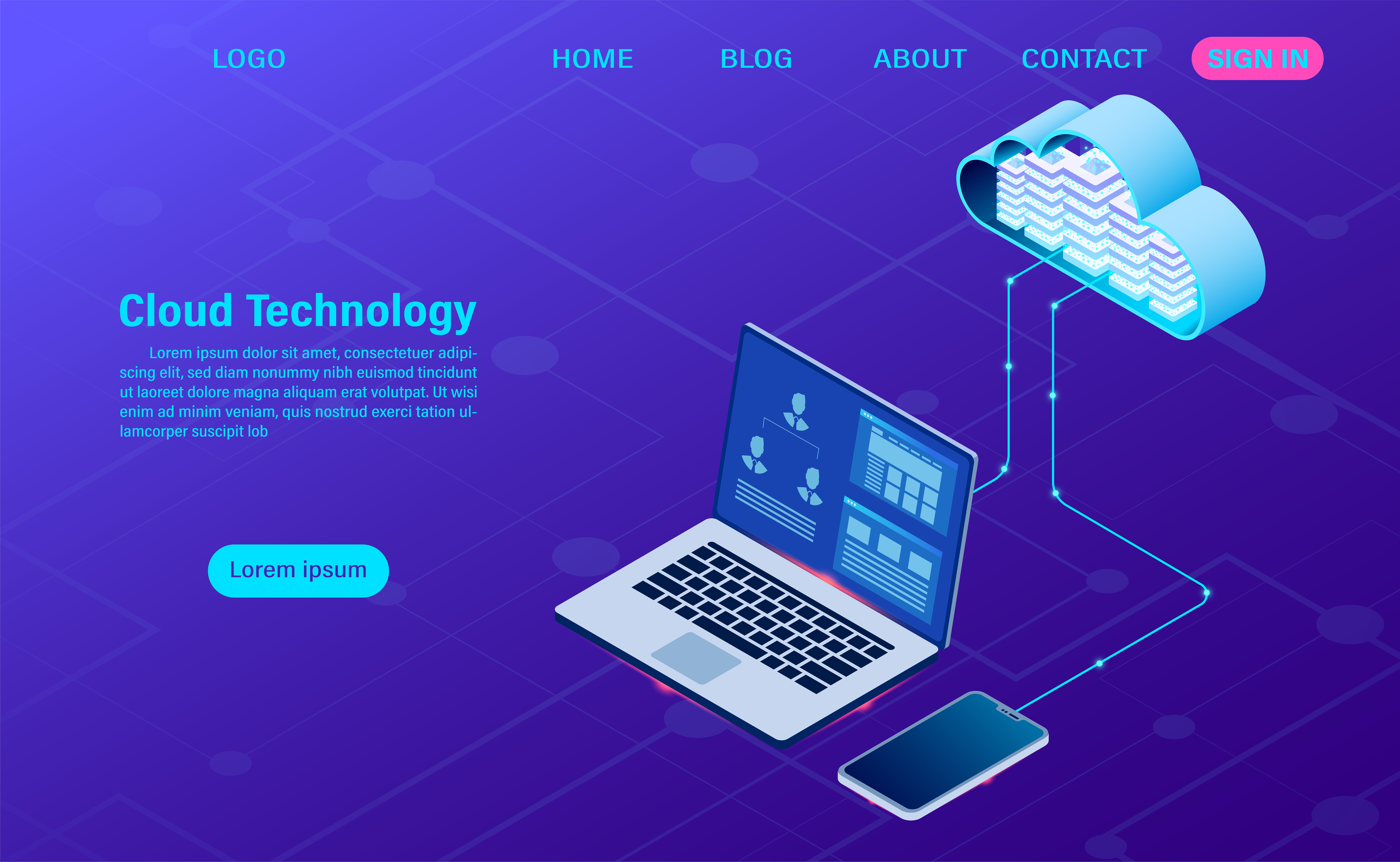 modern cloud technology and networking concept online computing technology big data flow processing concept internet data services vector illustration