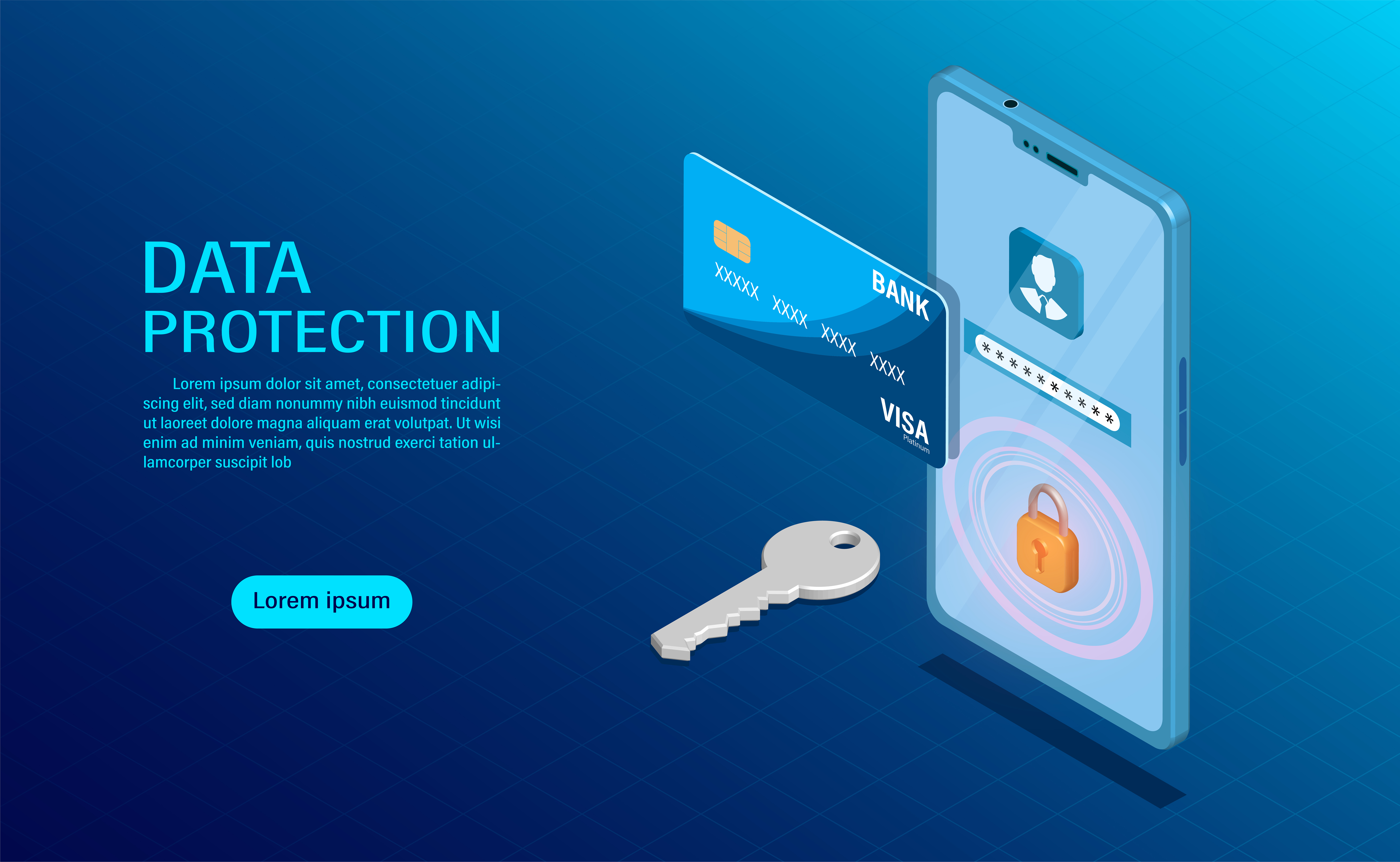 data protection concept protect data finance and confidentiality with high security flat isometric illustration