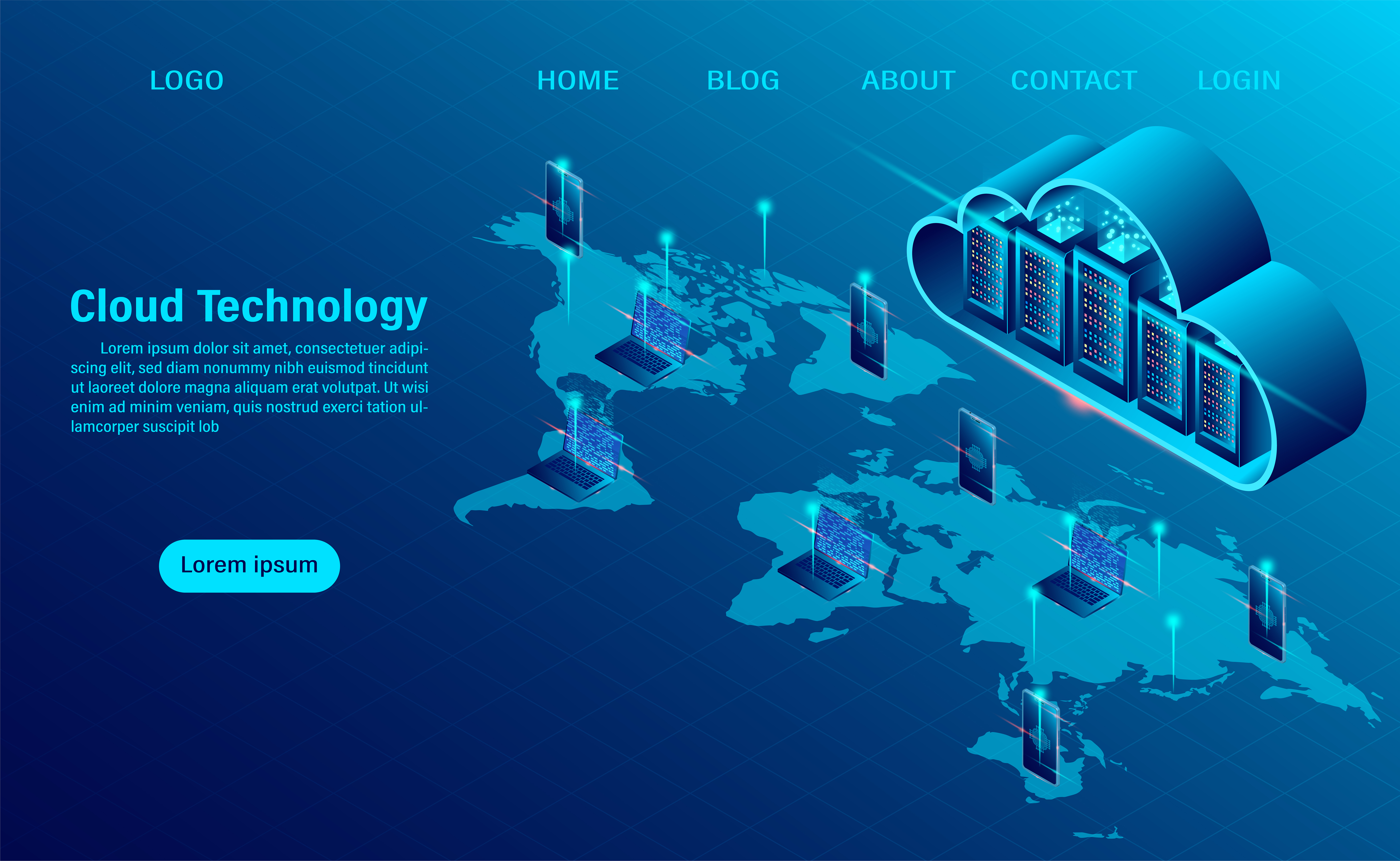 cloud computing concept online computing technology big data flow processing concept 3d servers and datacenter isometric flat design vector illustration