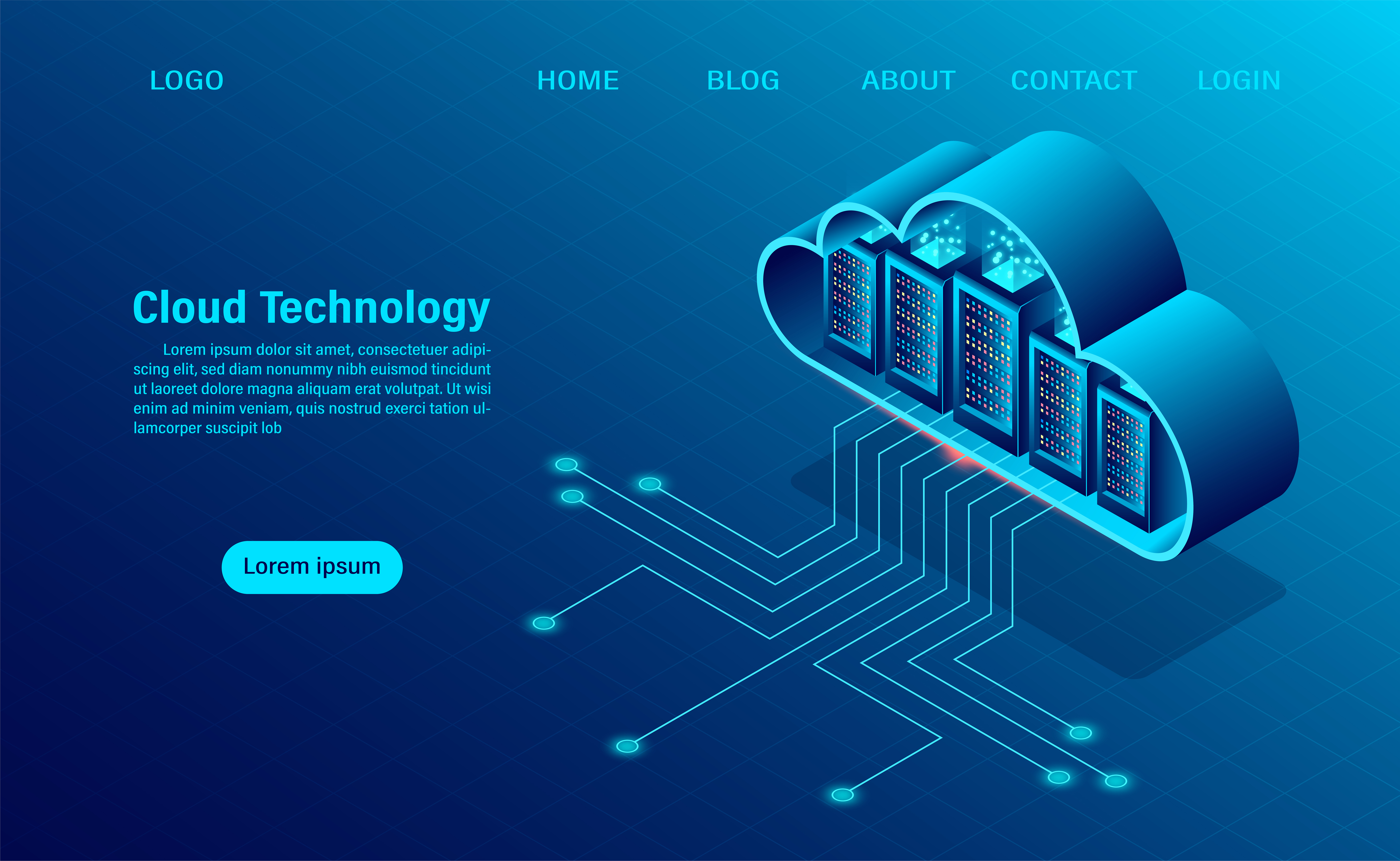 cloud computing concept online computing technology big data flow processing concept 3d servers and datacenter isometric flat design vector illustration