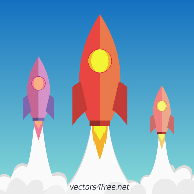 flat rocket flying up vector illustration