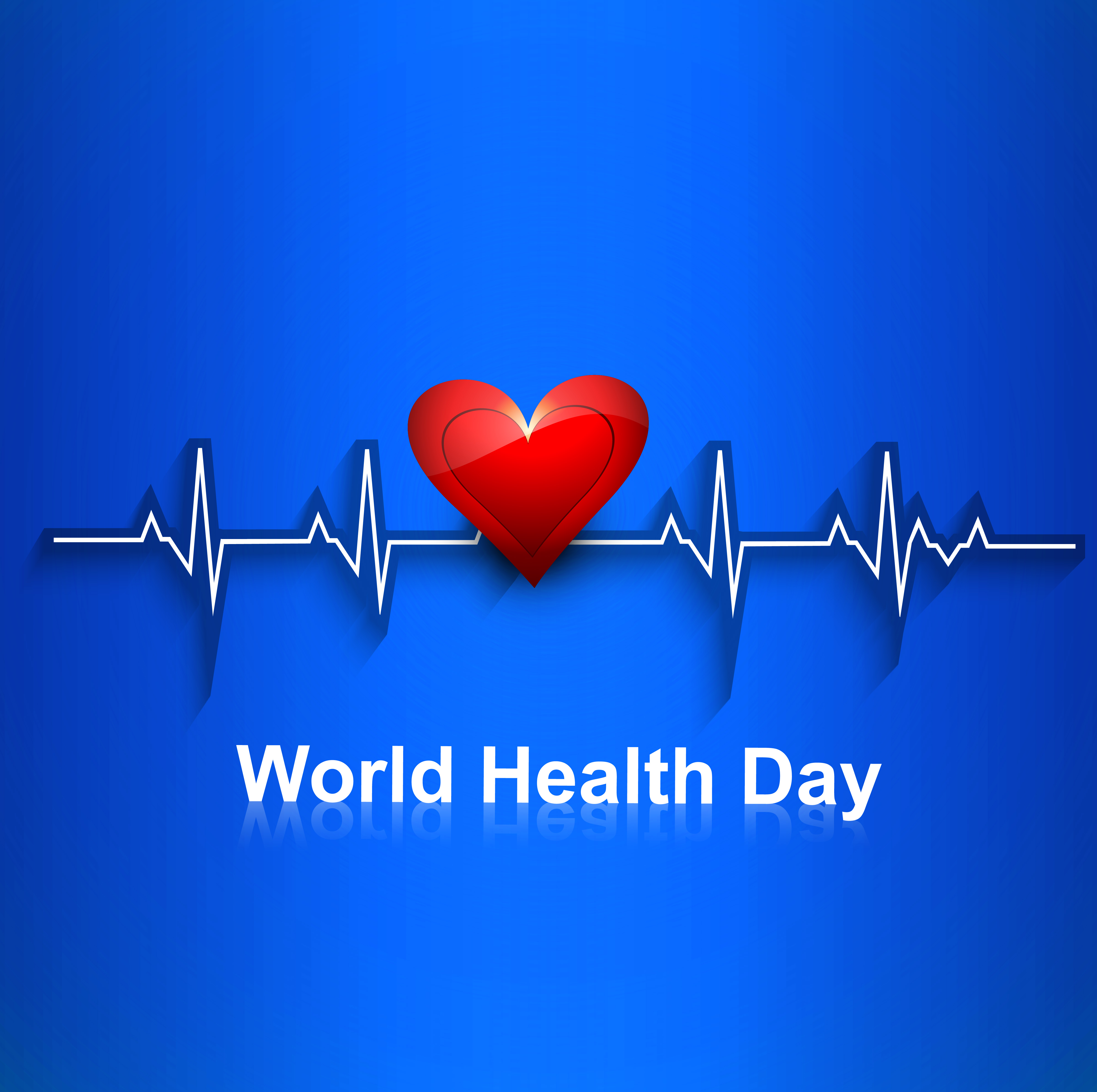 world health day concept with heart beats blue colorful medical vector background