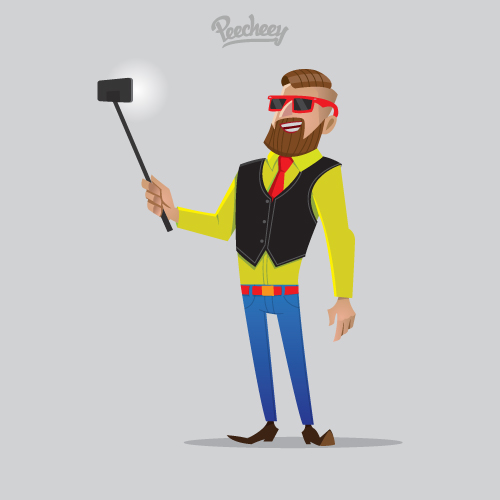 hipster guy with the selfie stick