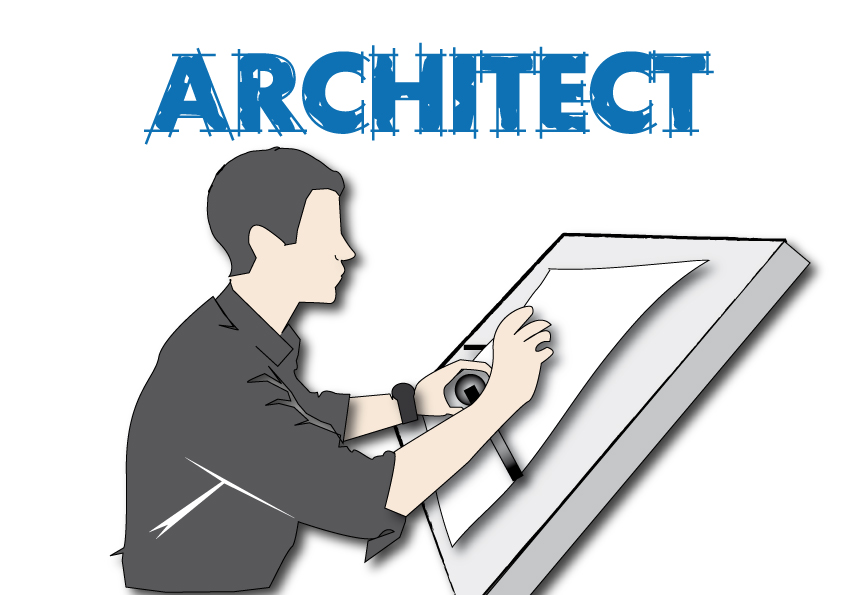 architect drawing on a sketch table