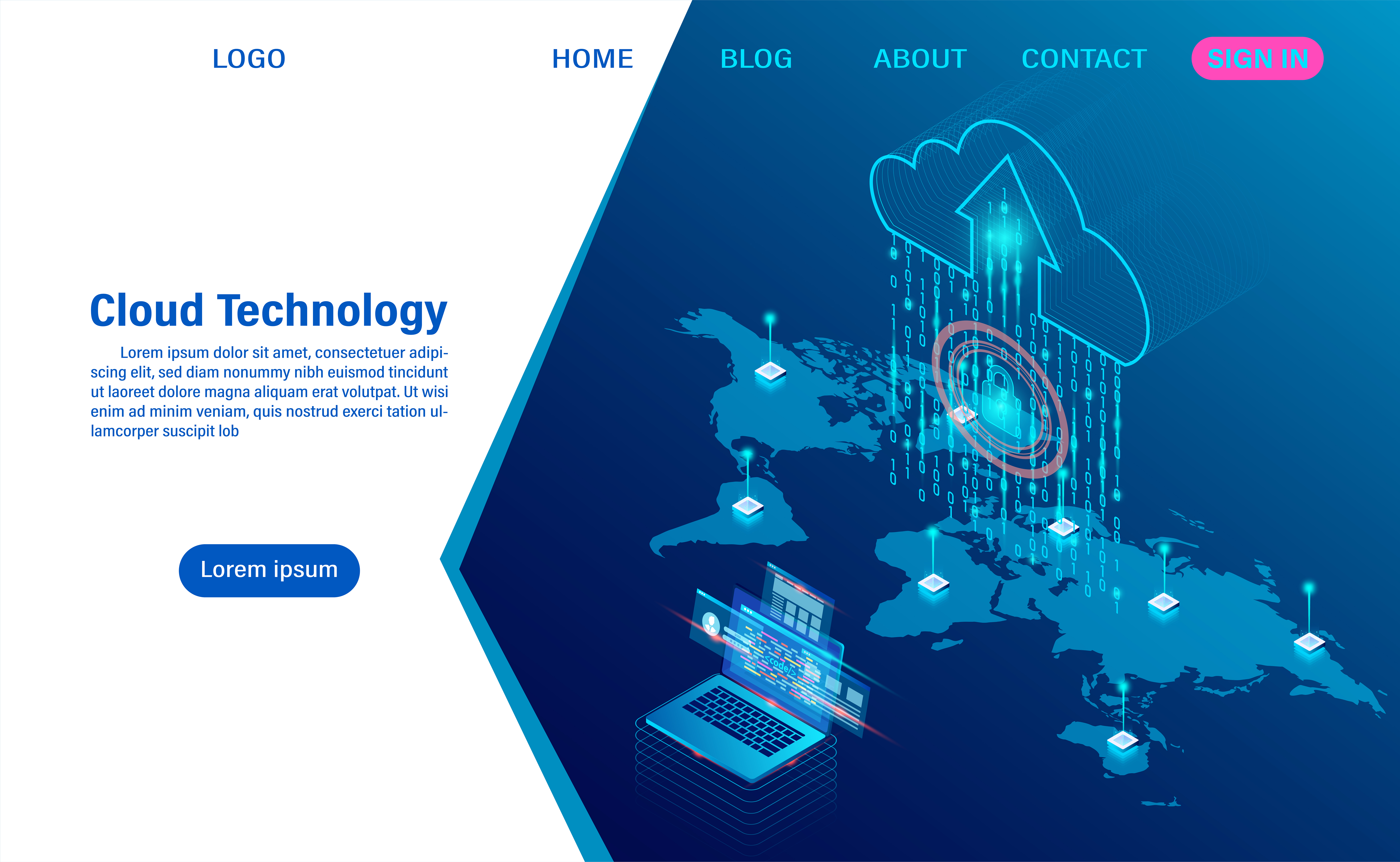 modern cloud technology and networking concept online computing technology big data flow processing concept internet data services vector illustration