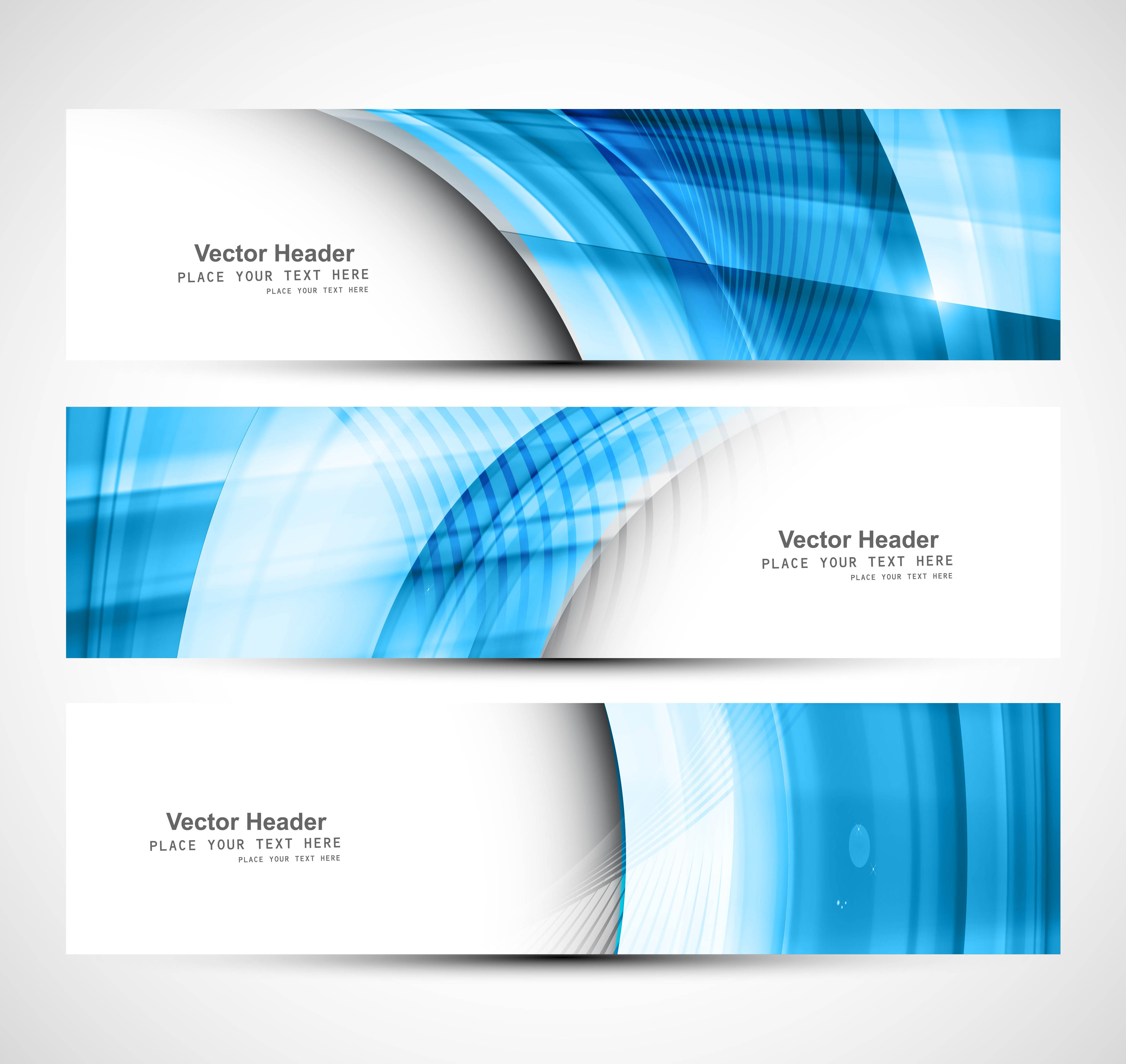 abstract shiny three blue wave header whit vector