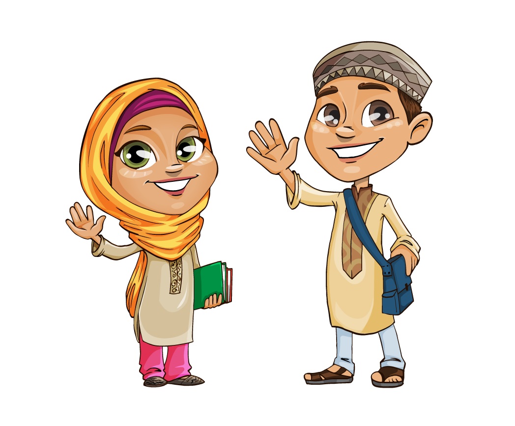 muslim kids vector characters