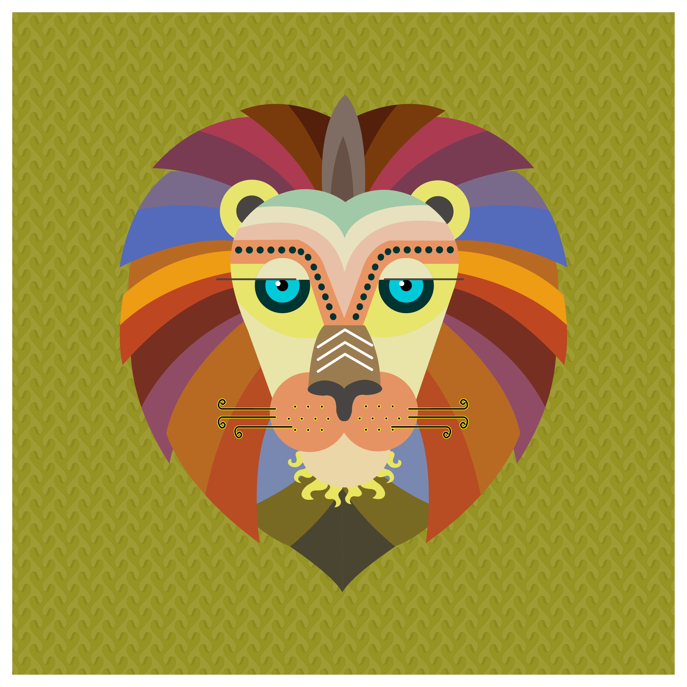 lion portrait design in trendy colored flat style