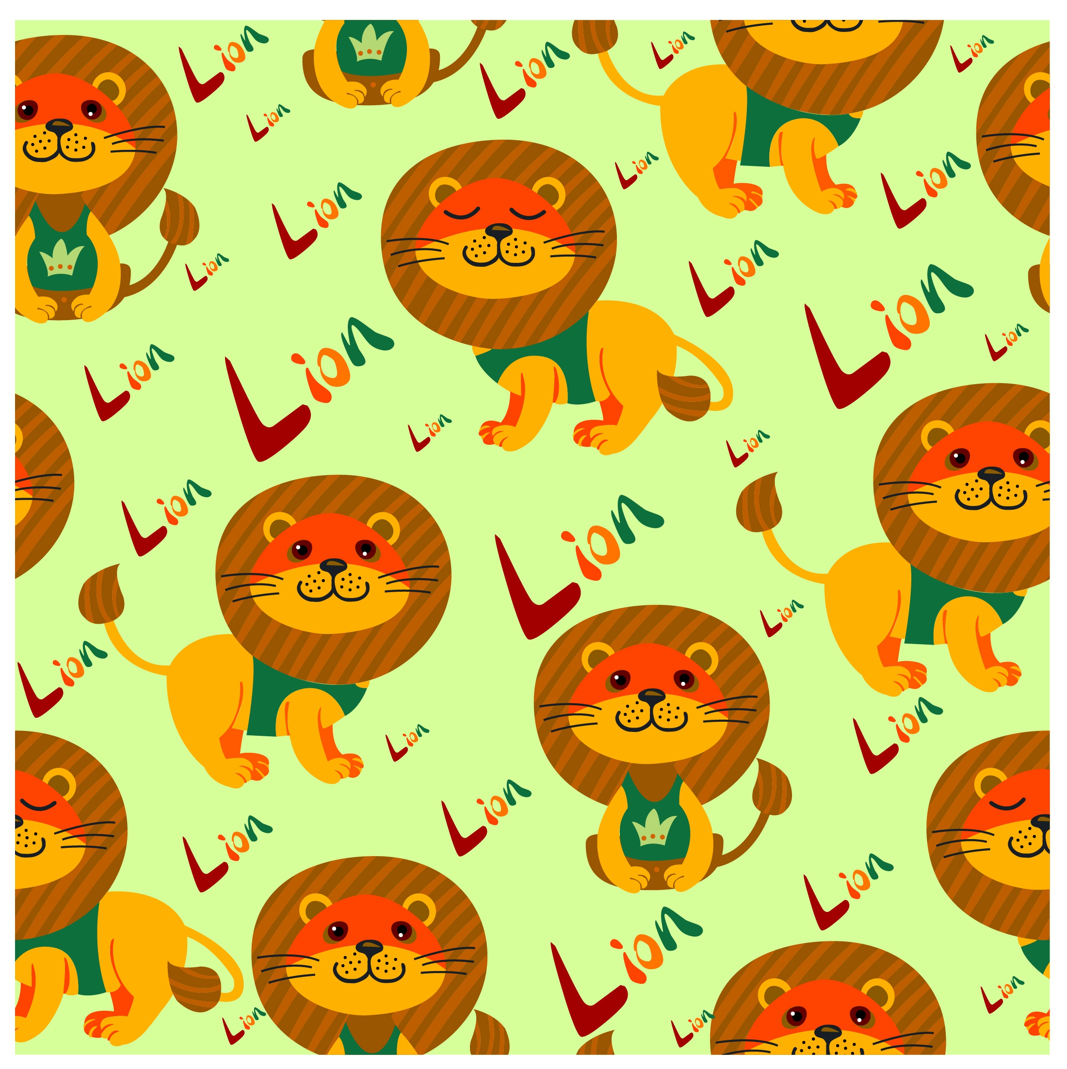 lions repeat pattern design with bright color background