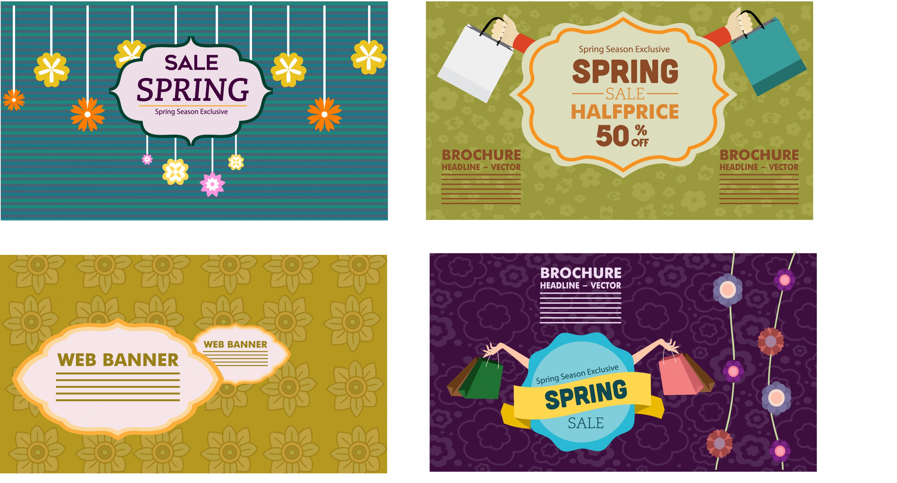 seasonal sales banners design with webpage decoration style