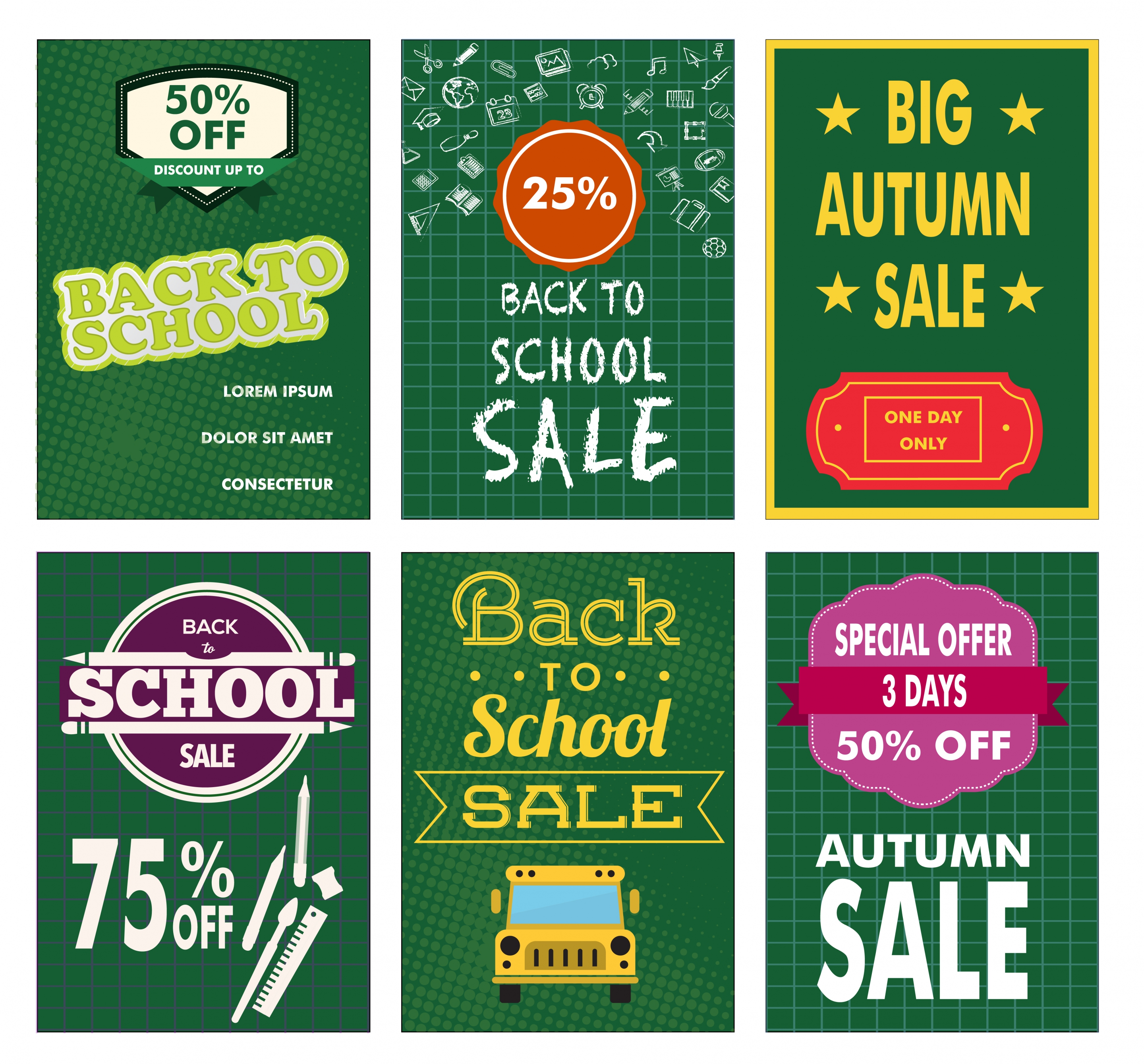 back to school sale banners design with green