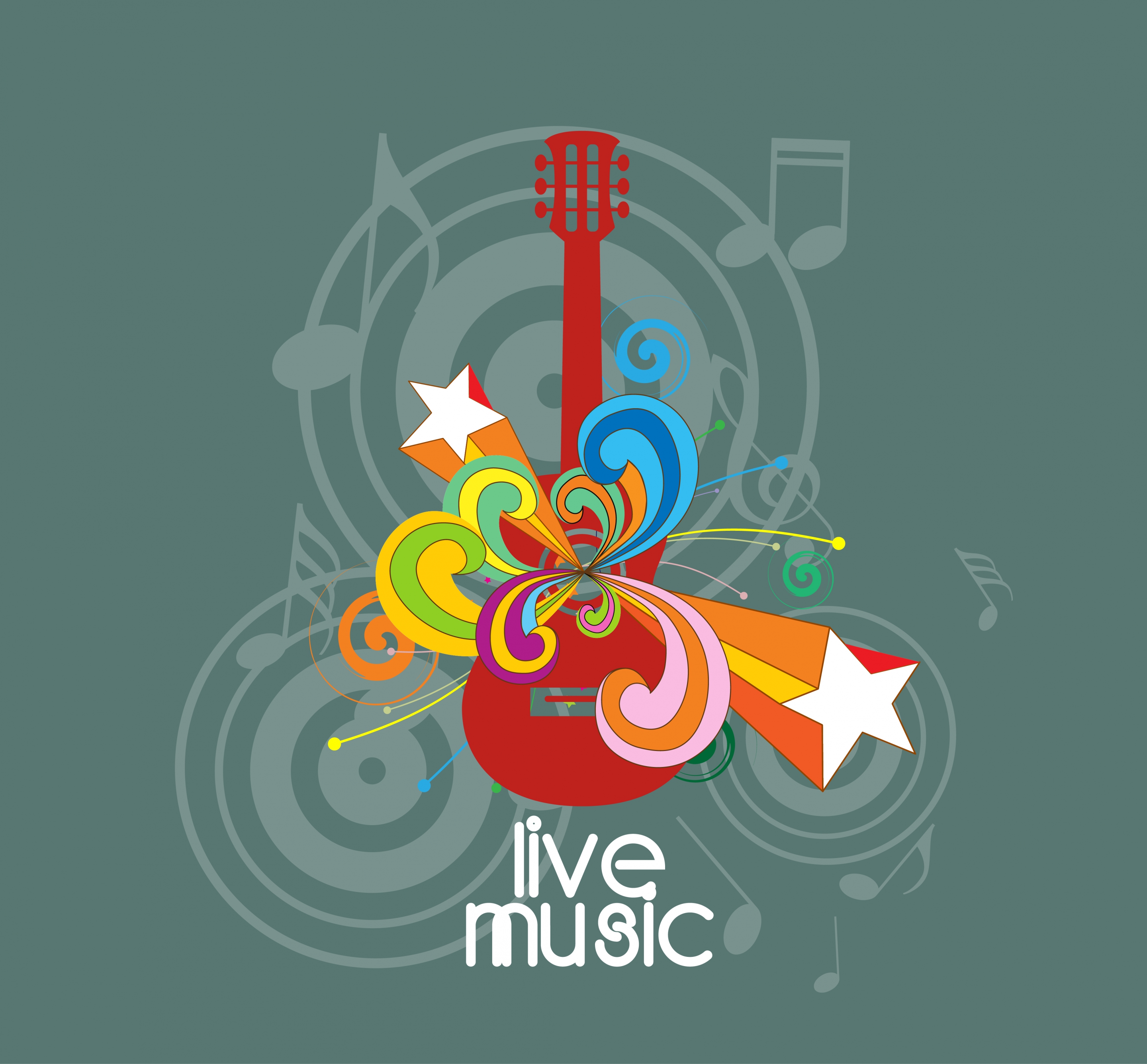 live music banner colorful symbols and grey background