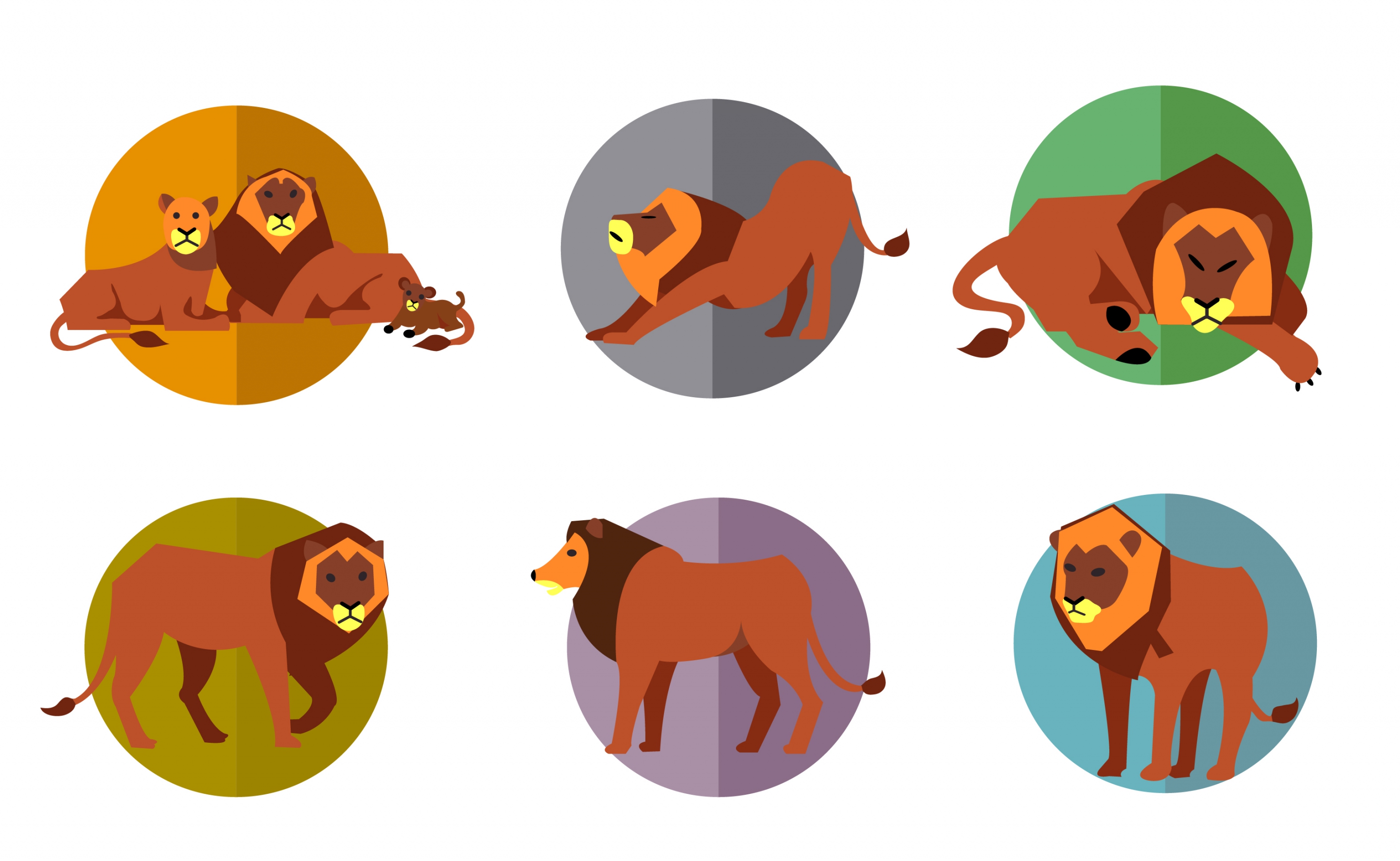 lions icons set with various posing styles