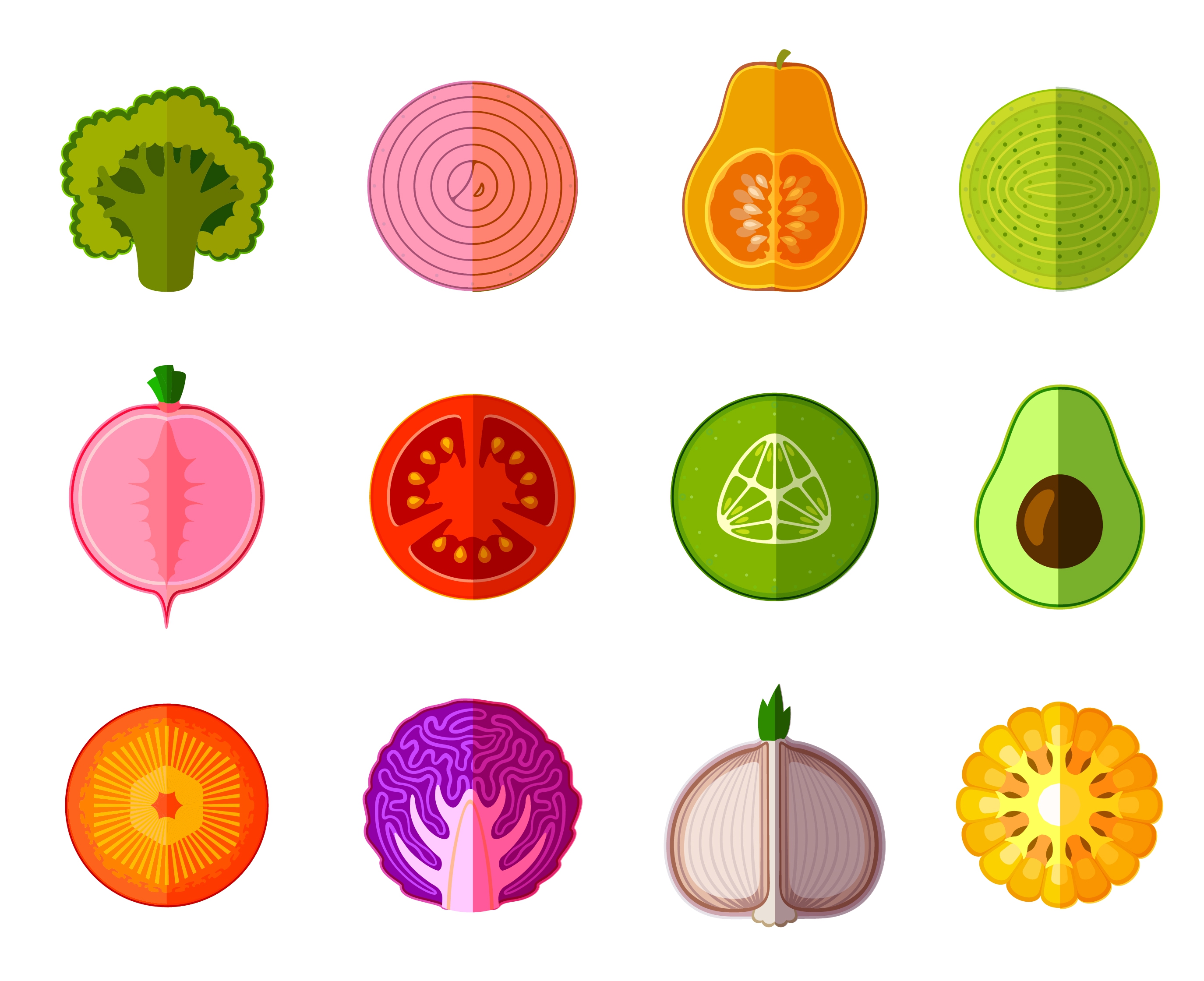 organic food icons illustration with surface cut style