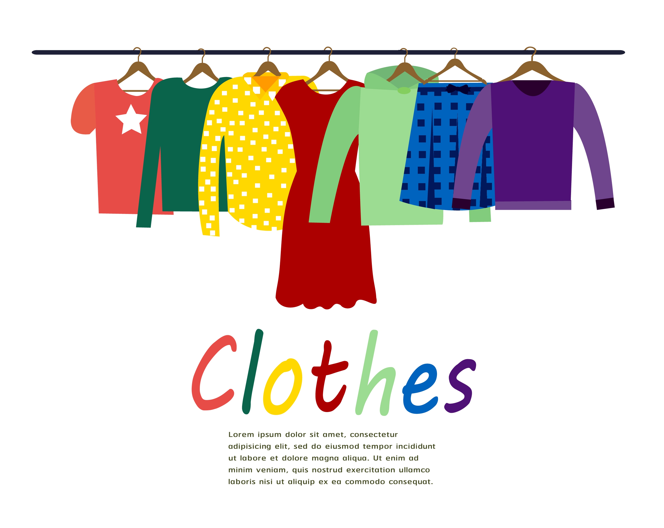 woman clothes collection with hanging illustration