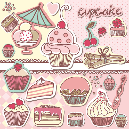 the cartoon cakes tag vector