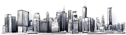 hand drawn city outline vector set