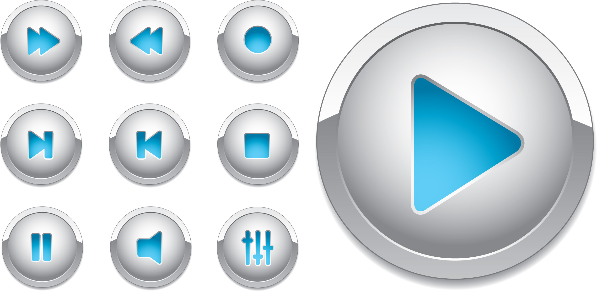 elements of shiny media buttons vector