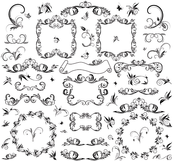 black and white border floral vector