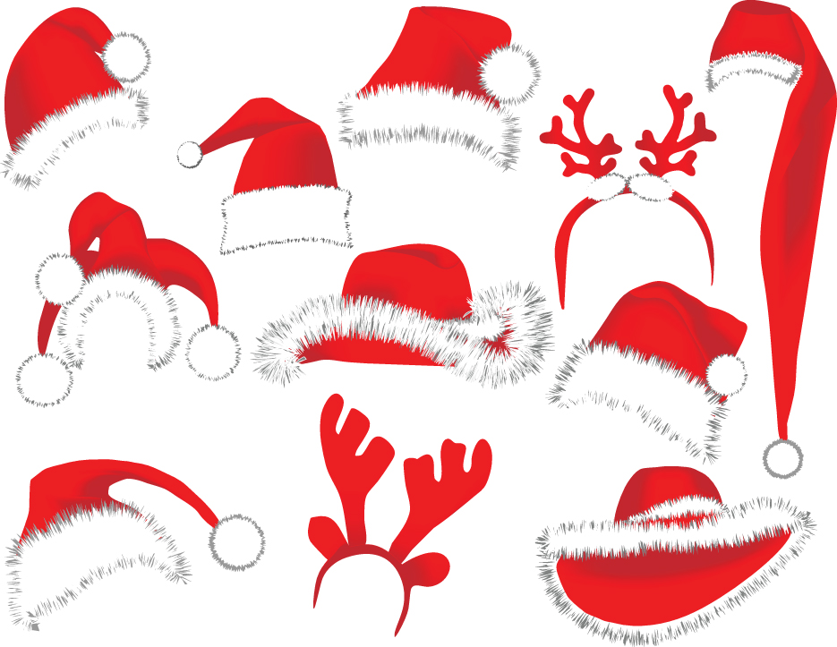 santa costume elements red white hats sketch