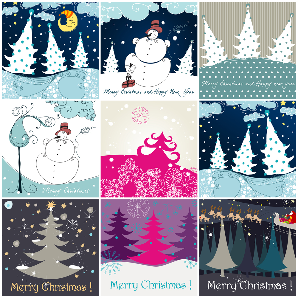 christmas card templates dark classical flat elements