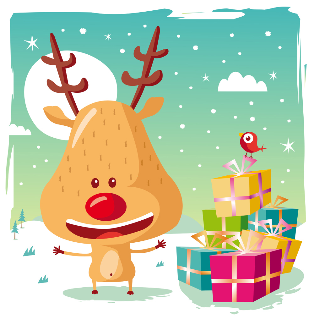 christmas background template funny reindeer present sketch