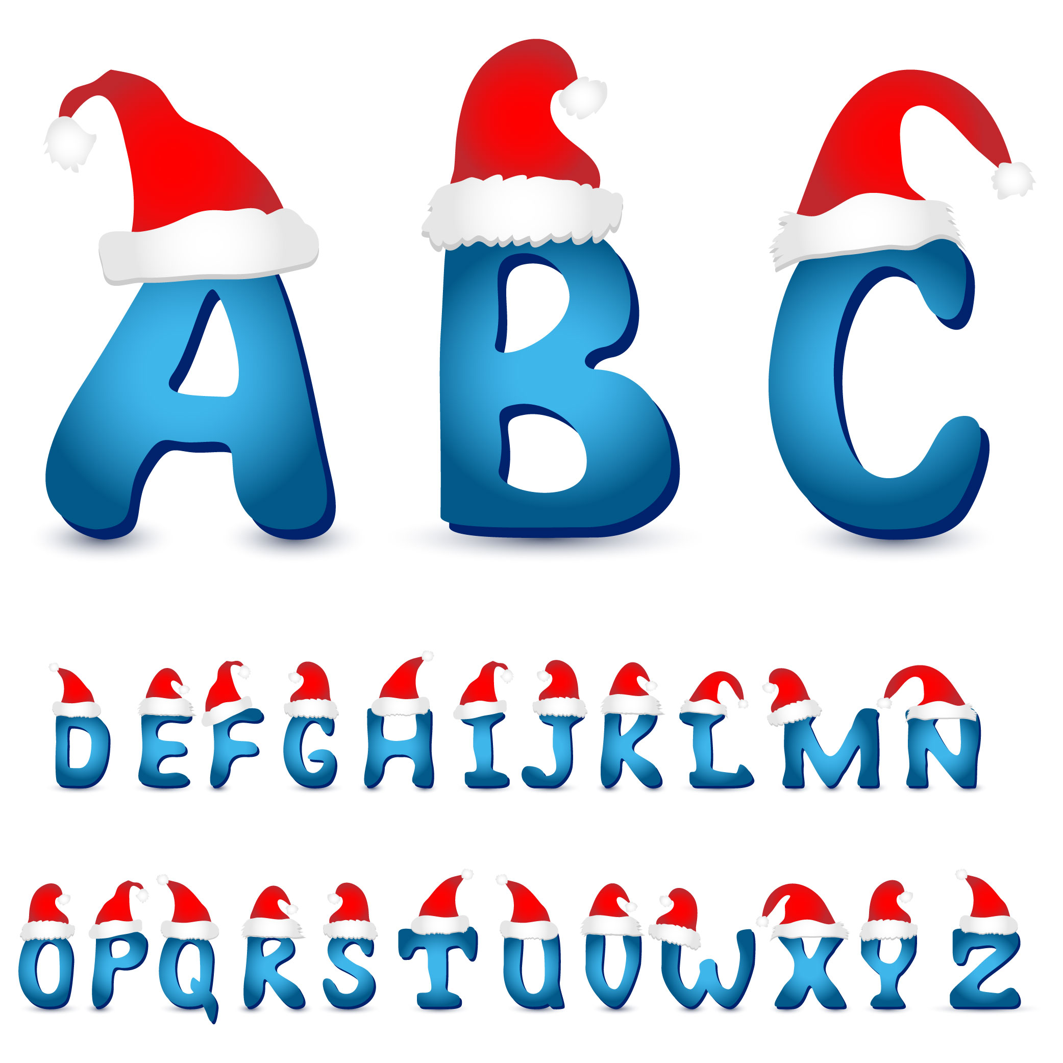 xmas alphabet icons shiny modern santa hats decor