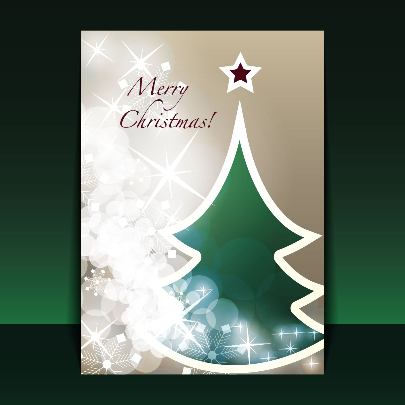 xmas card cover template sparkling bokeh fir tree