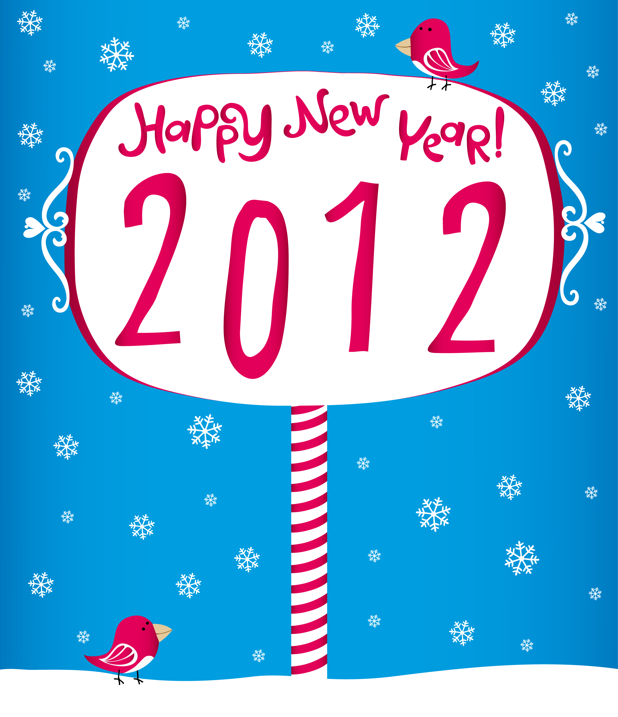 2012 new year banner cute birds snowflakes decor