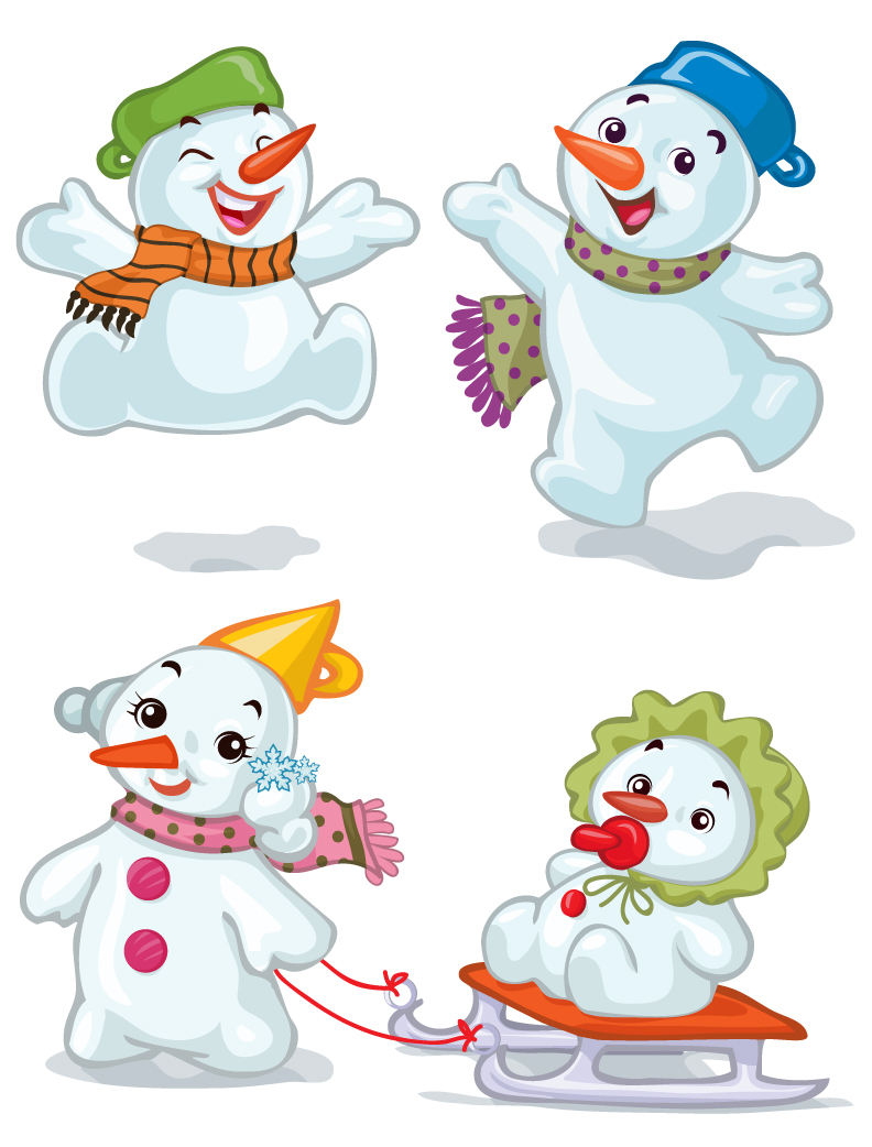 christmas decor elements cute stylized snowman characters