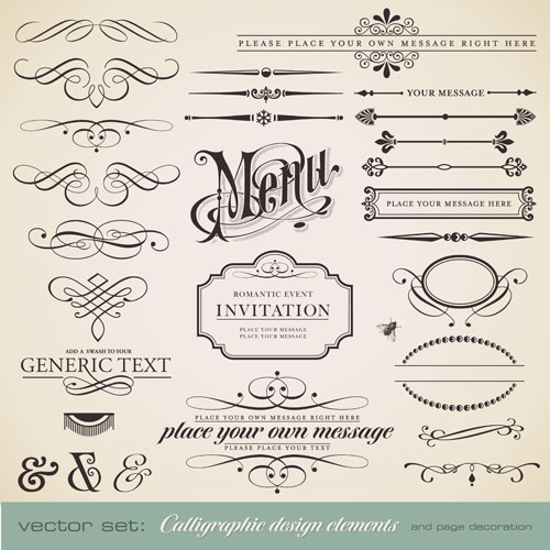 card decor elements templates elegant classic curves calligraphy