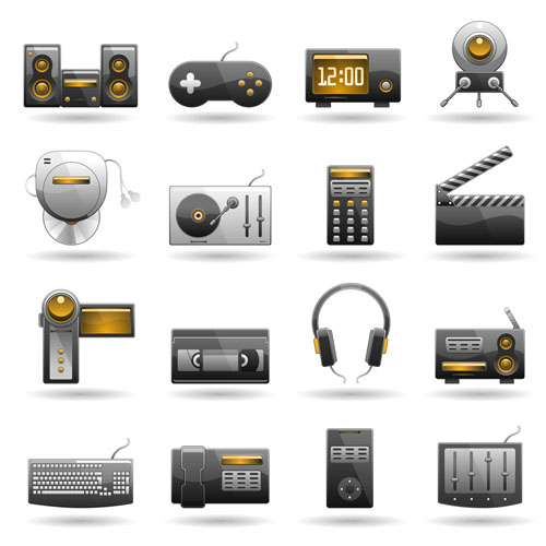 technology icons shiny modern symbols flat sketch