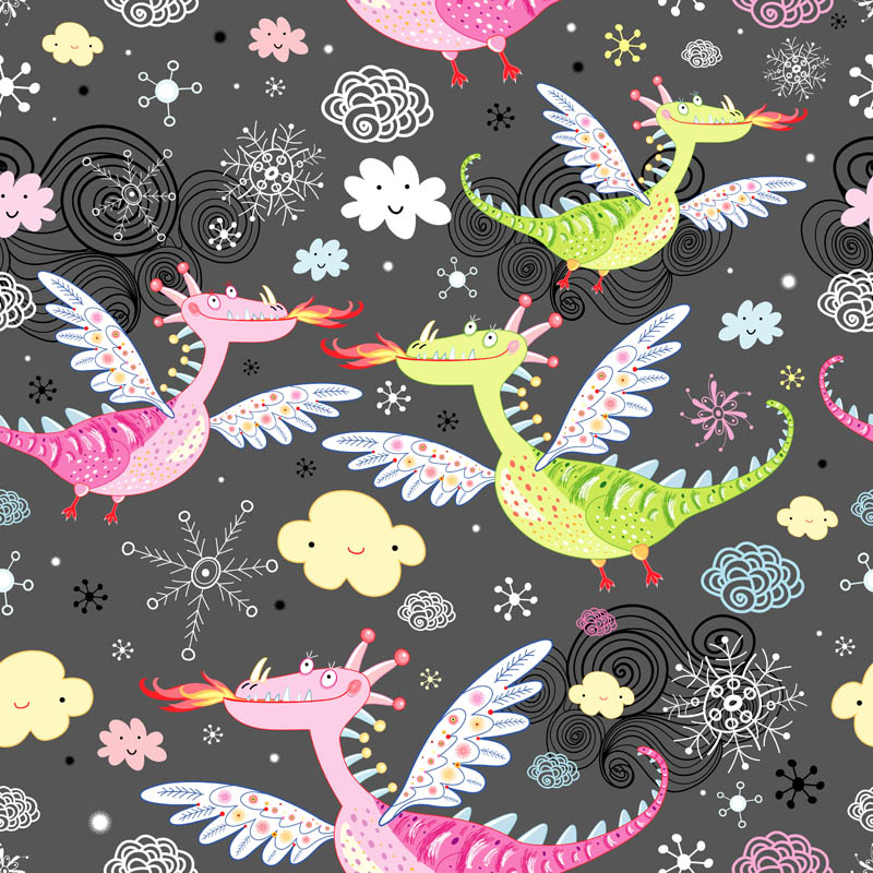 dragon pattern template colorful classic handdrawn sketch