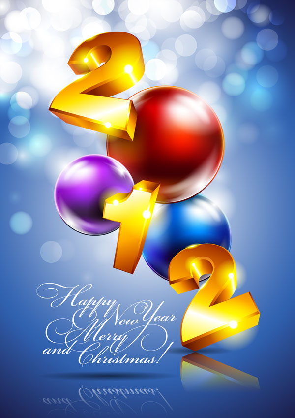 2012 new year banner bokeh light 3d baubles