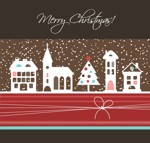 xmas banner template town sketch elegant flat decor