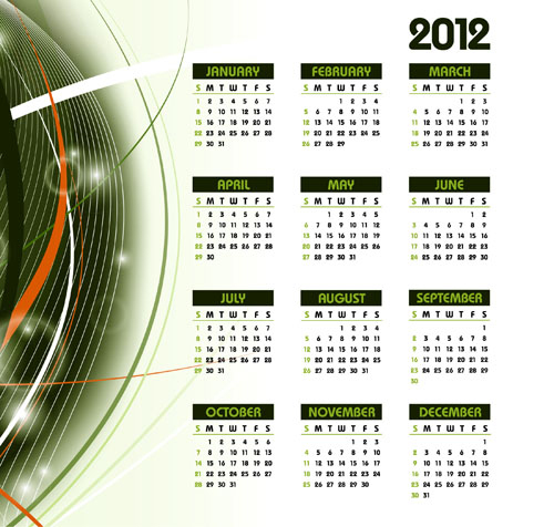 2012 calendar template bright modern plain sparkling curves