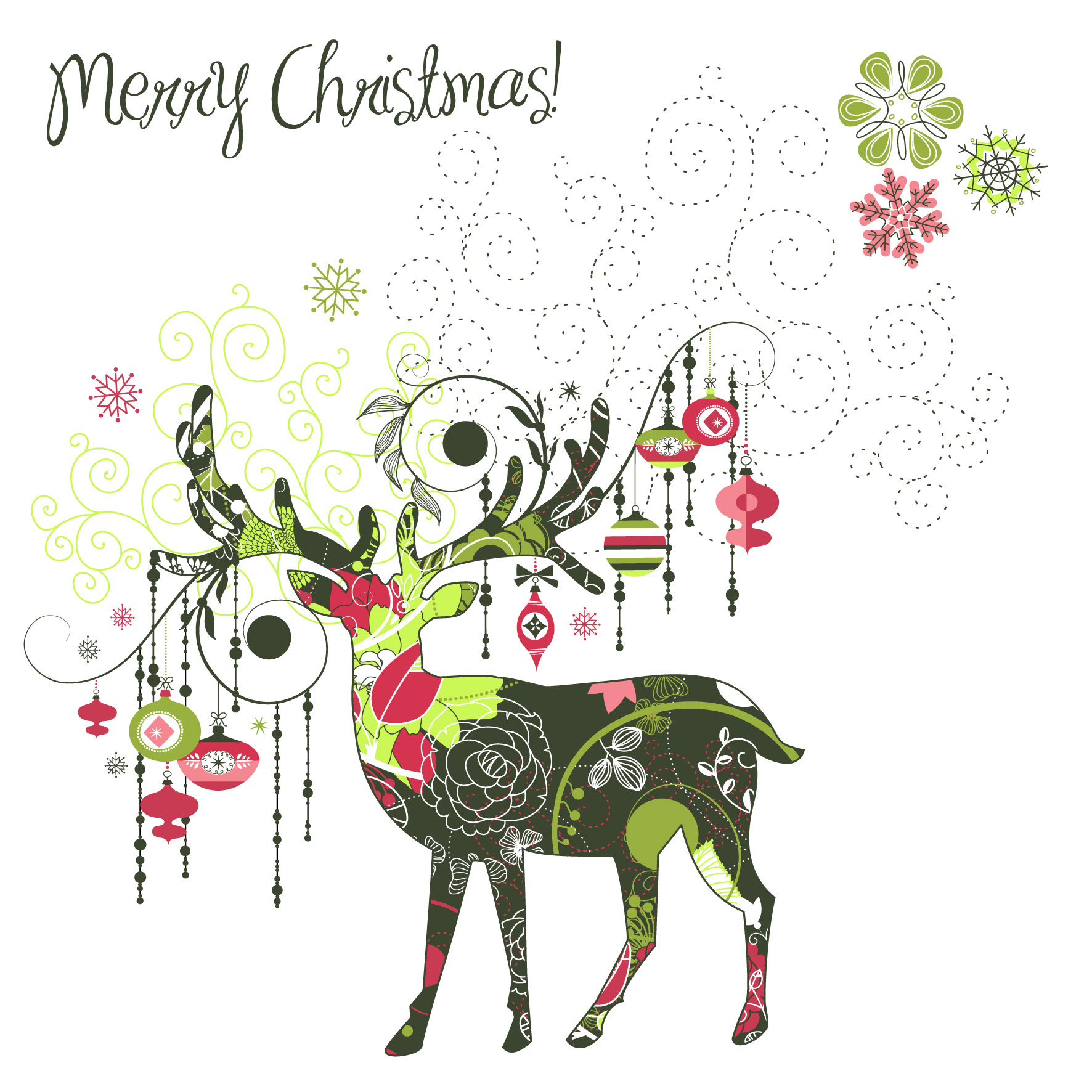 xmas banner template reindeer sketch floral snowflakes decor