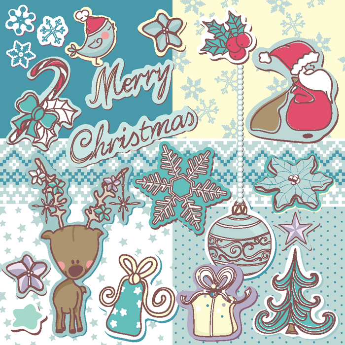 christmas card cover template flat retro handdrawn symbols