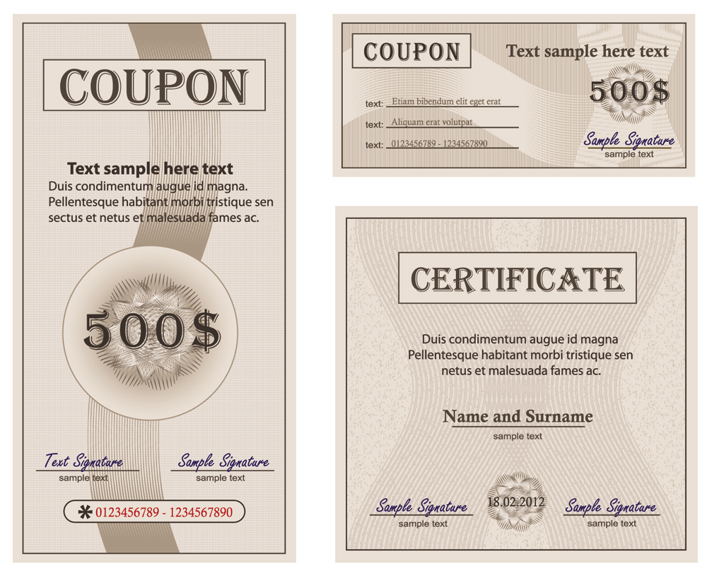 coupon certificate templates elegant classical black white design