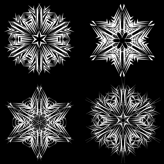 kaleidoscope decor elements black white symmetric illusion shapes