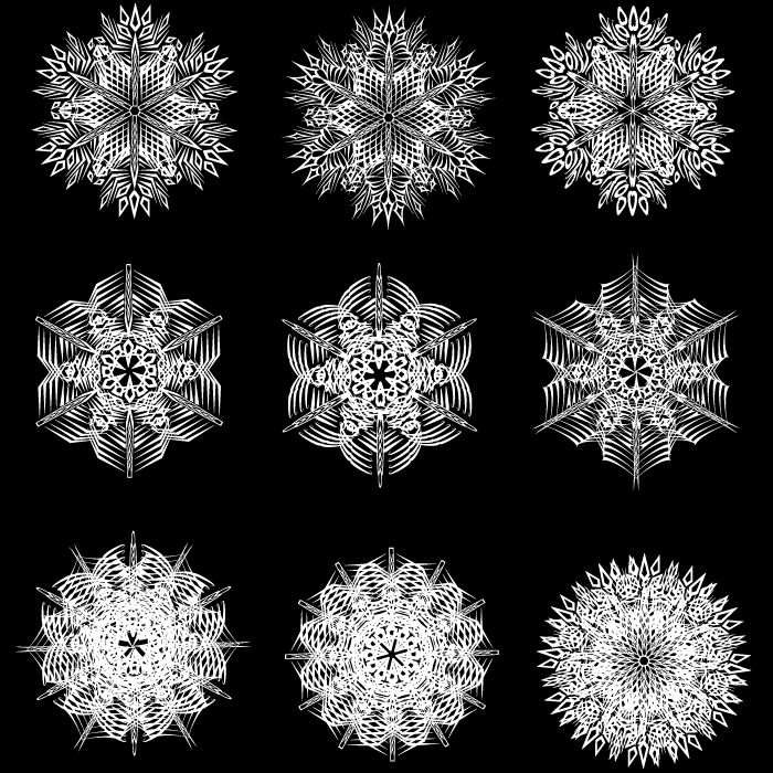 floral decor elements dark black white symmetrical shapes