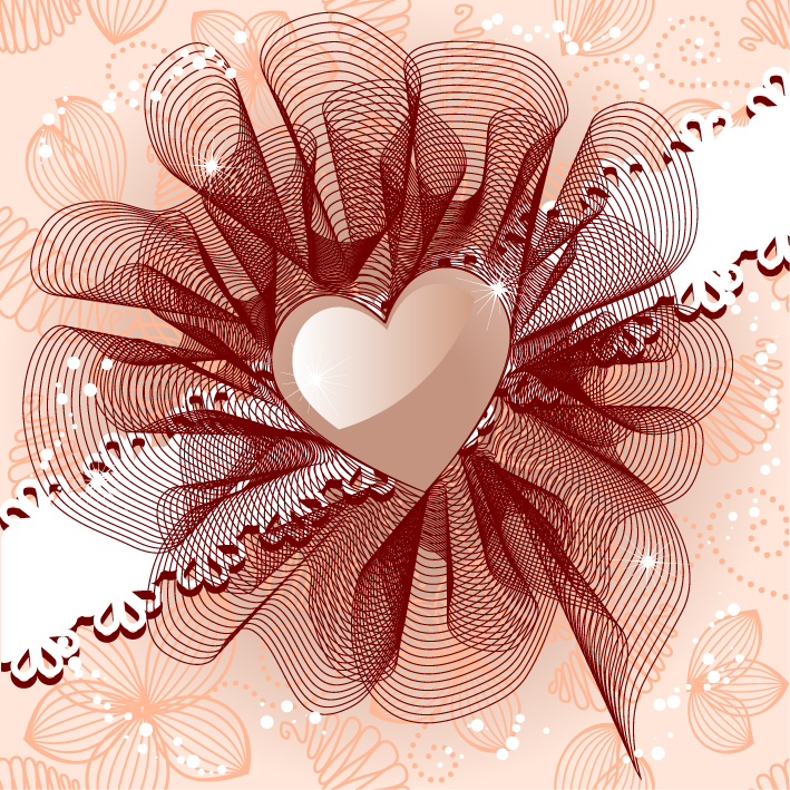 romance background template 3d curves heart layout sketch