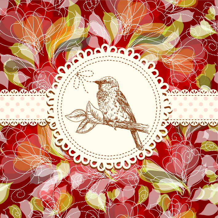 cover decorative template elegant bird floral sketch