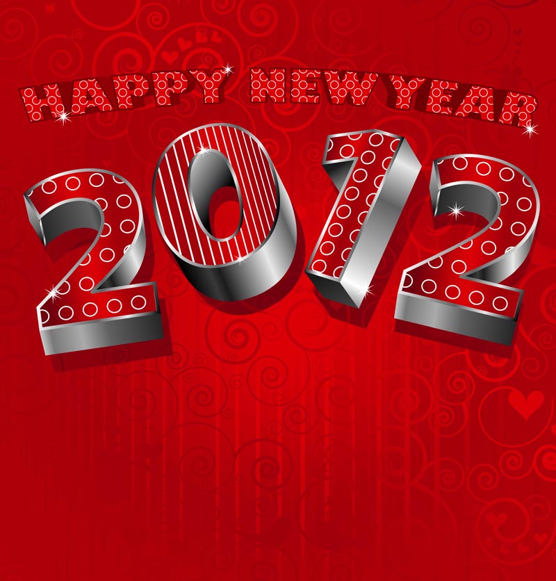 2012 new year banner elegant red 3d numbers