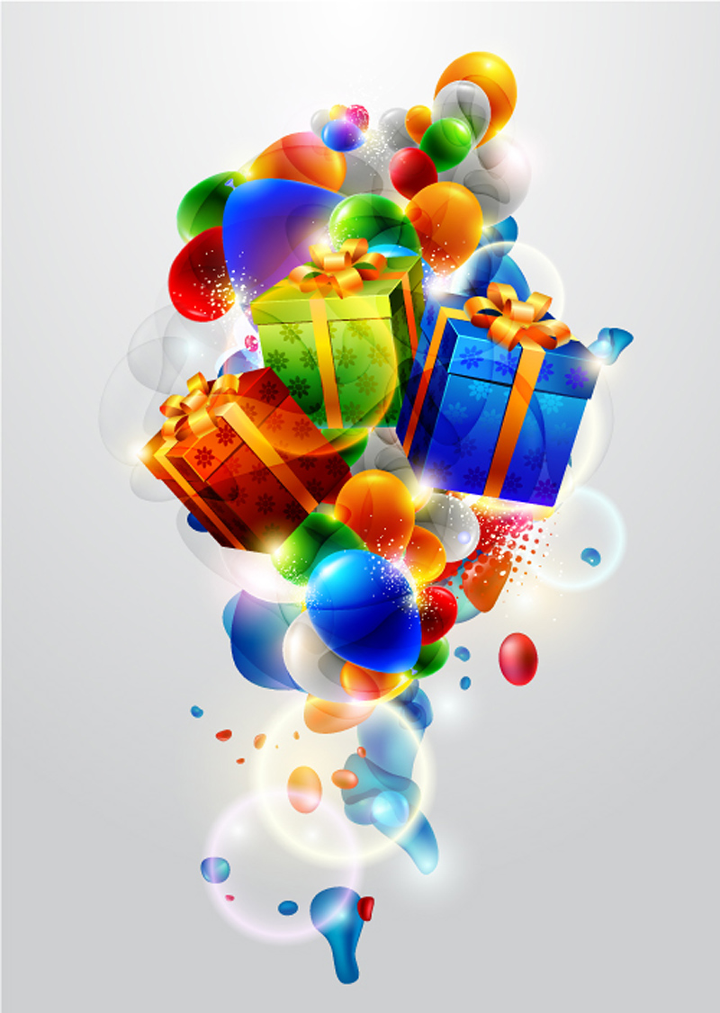 decorative background template modern dynamic colorful gifts balloons