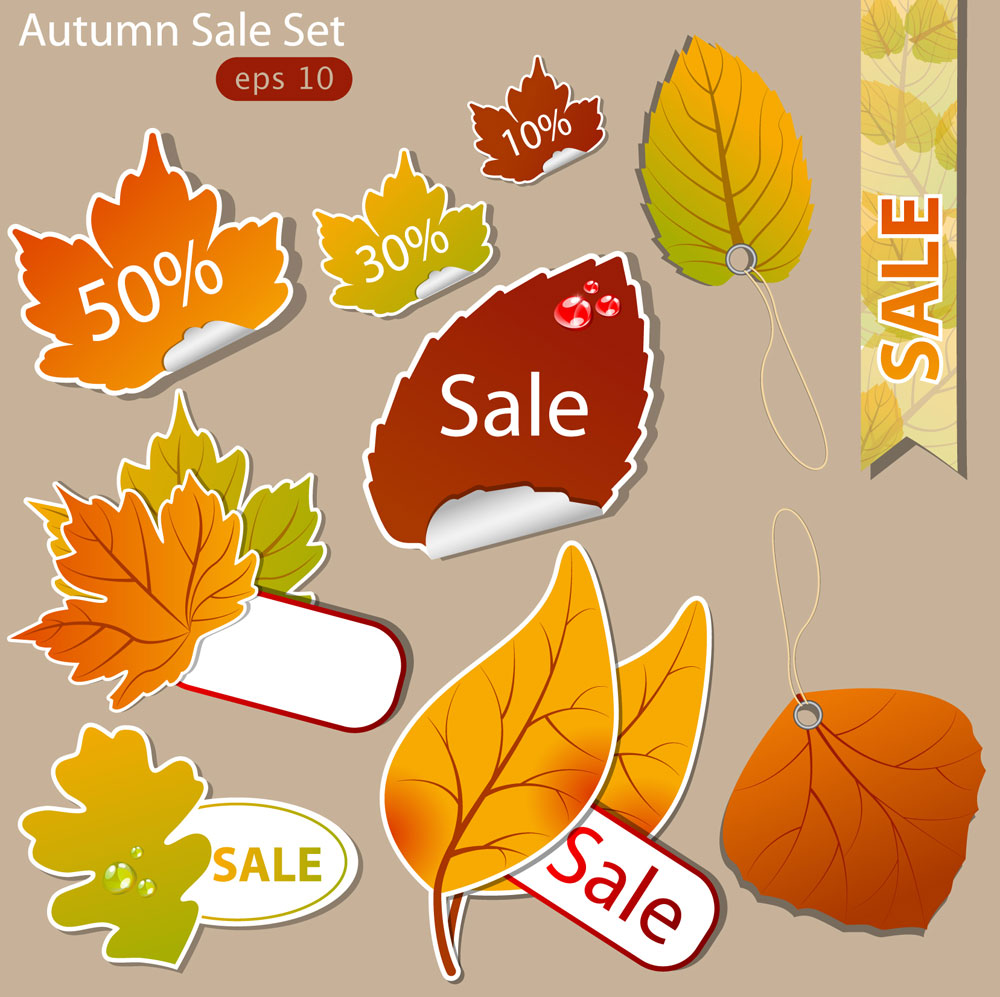 autumn sale labels flat leaves shapes sketch