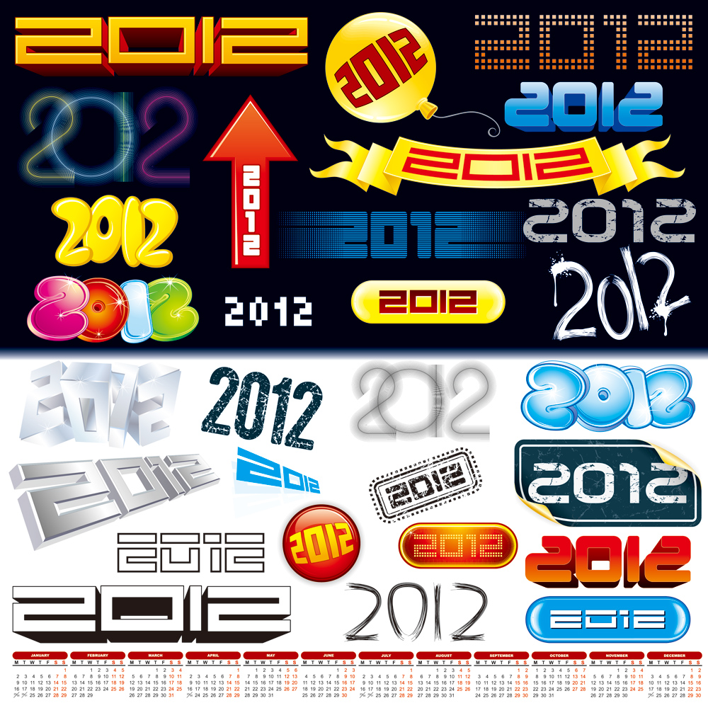 2012 calendar decor elements modern numbers shapes sketch