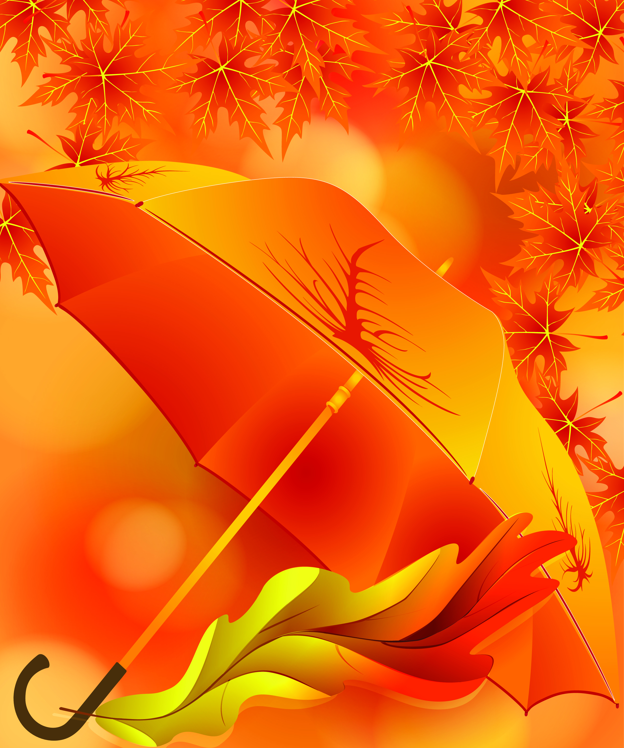 autumn background template orange elegant umbrella leaves decor