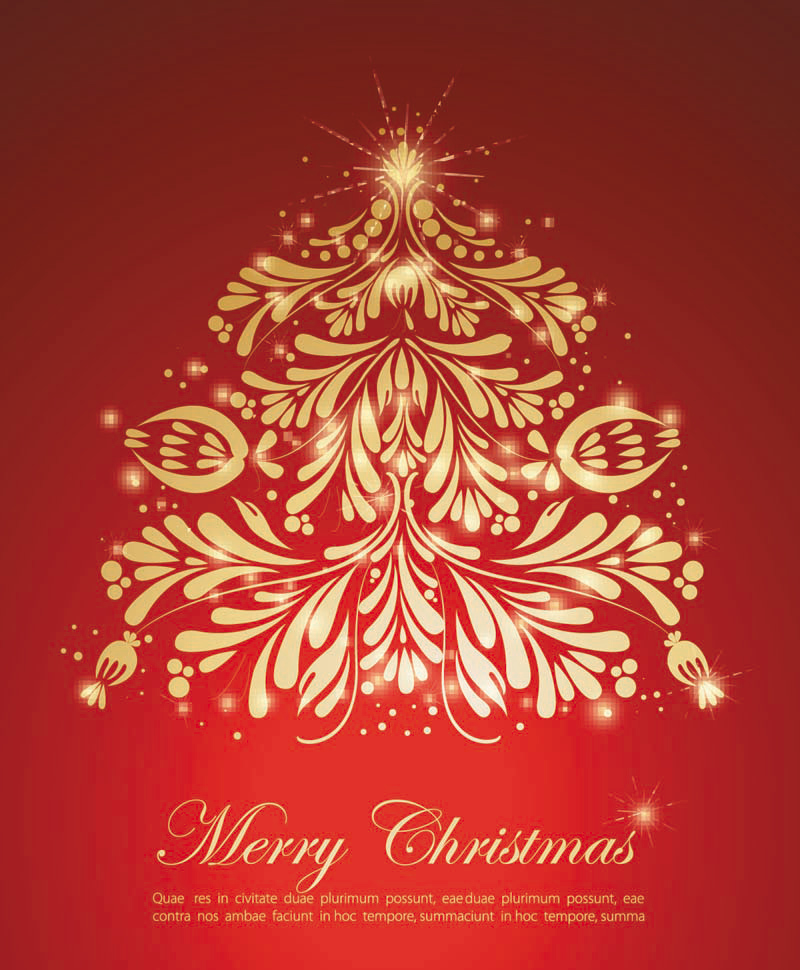 xmas banner template red golden symmetric fir tree