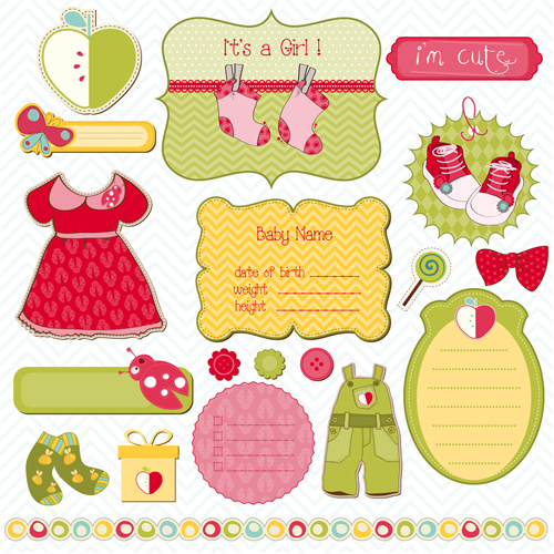 baby shower decor elements cute colorful flat shapes